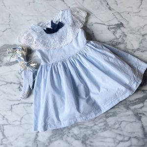 Blue Dress with Lace Collar 3T